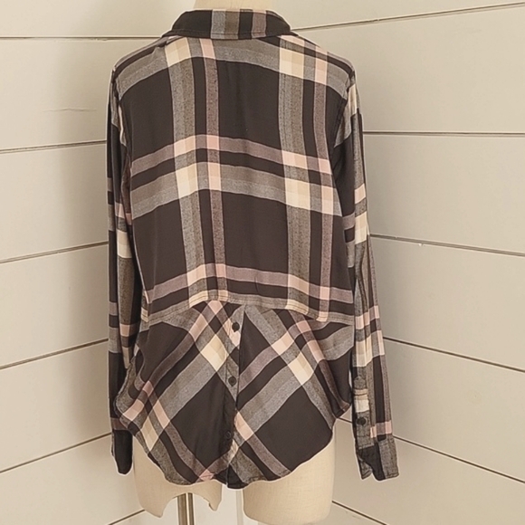 LUCKY BRAND medium button down lightweight flannel pink cream grey plaid - Picture 2 of 3